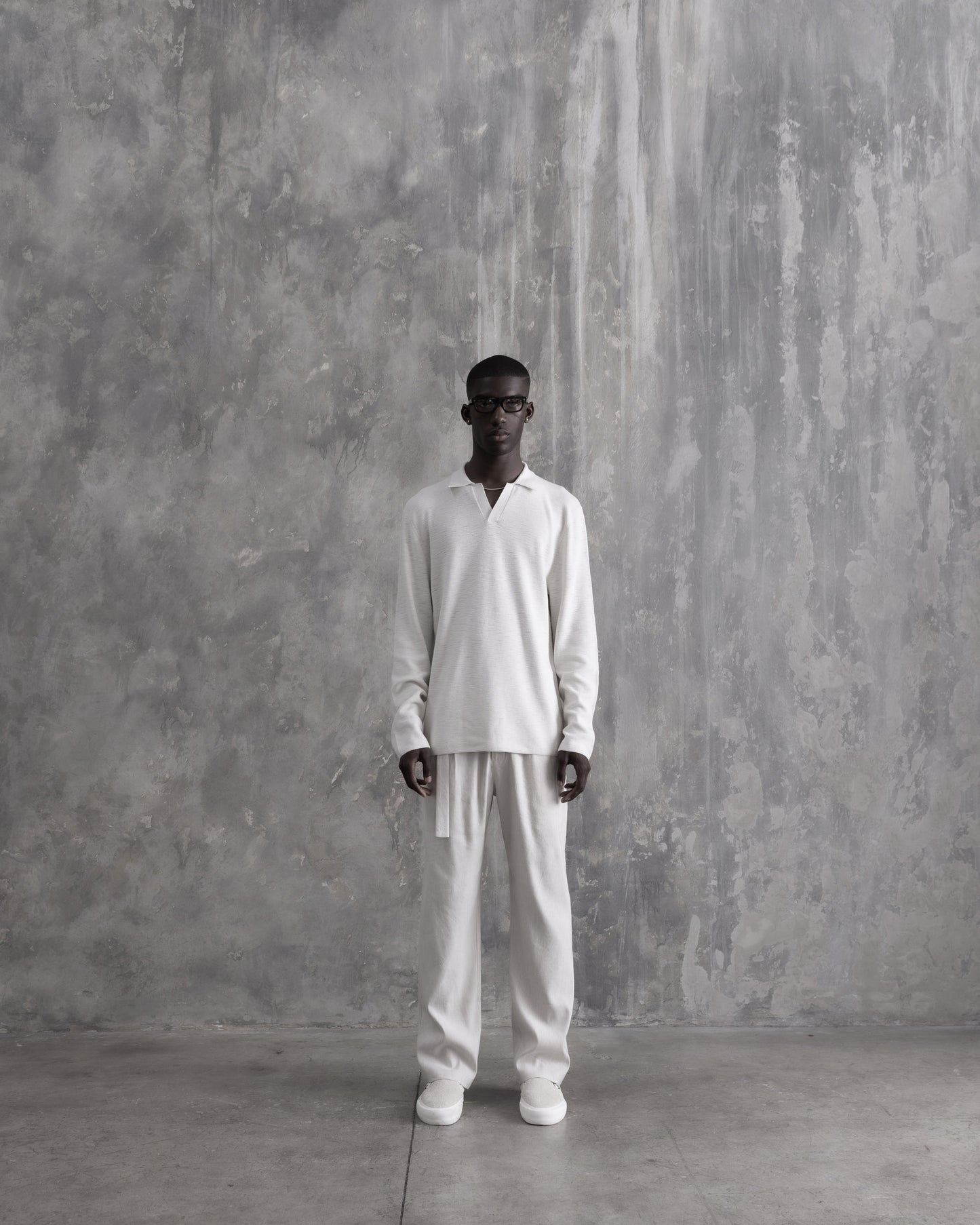 Ribbed Knit LS Polo