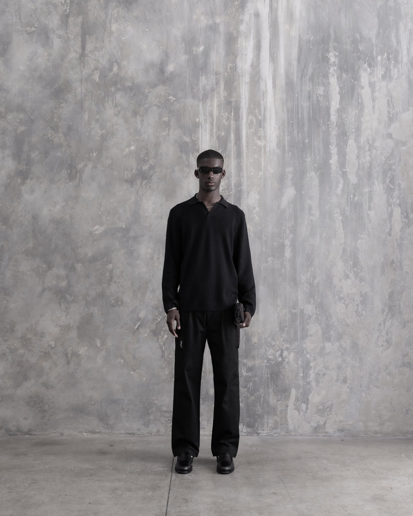 Ribbed Knit LS Polo